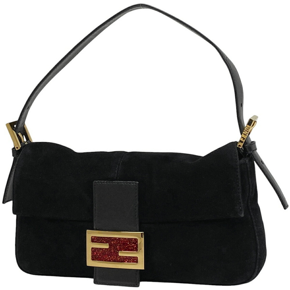 Fendi Zucca Mamma Bucket One Shoulder Hobo Handbag Glitter Shoulder Bag Black
